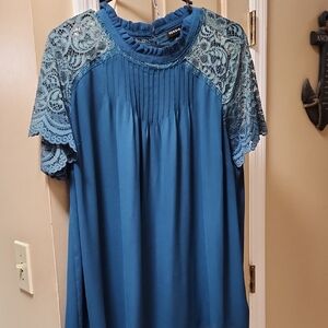 Torrid Blue Lace Sleeve Women's Top